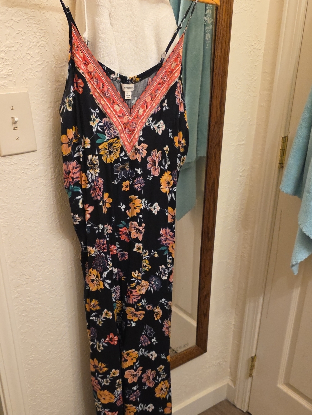 Eyeshadow Black Floral Maxi Jumpsuit with Coral V-Neck